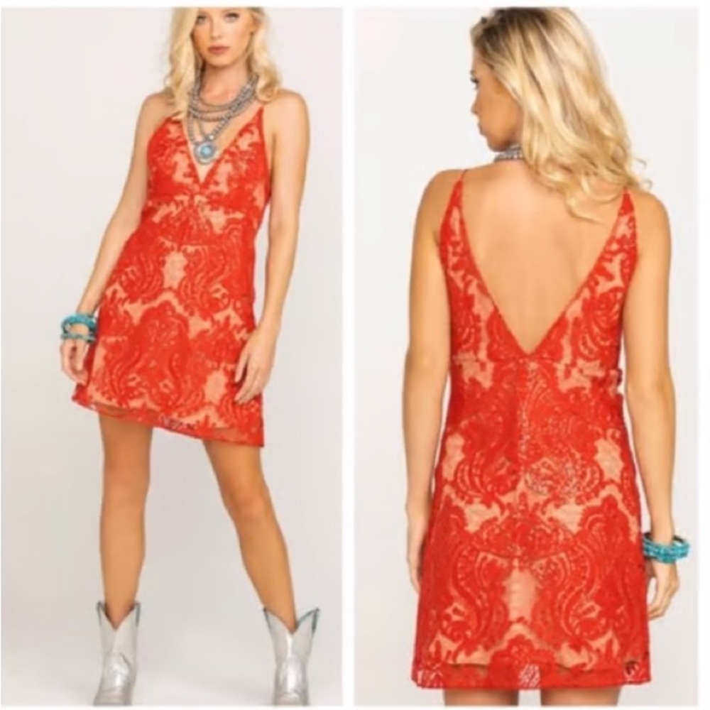 Free people red night shimmer mini dress